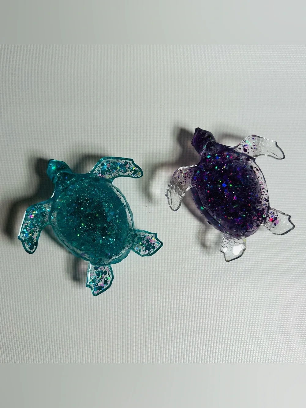 Handmade Glitter Resin Sea Turtle Set of 2 Teal & Purple